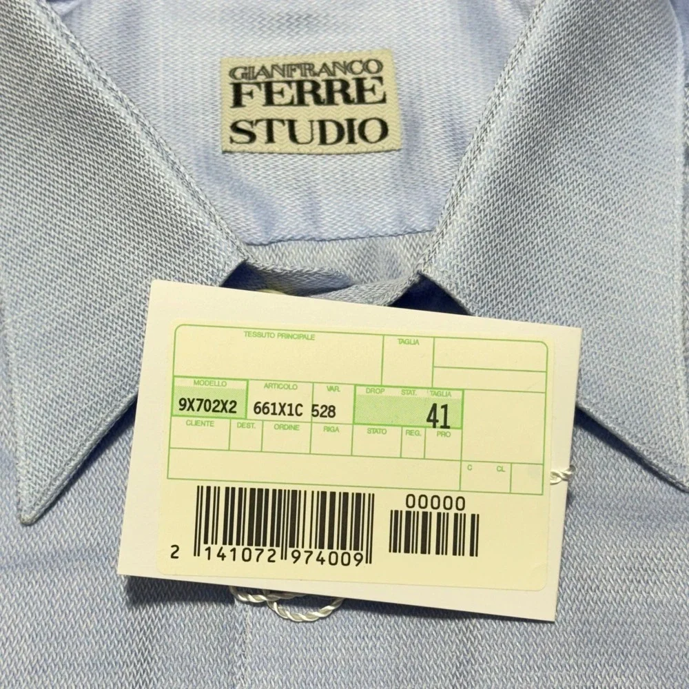 Gianfranco Ferre Studio Dress Shirt Mens 16 34/35 Light Blue Italy Cotton NWT